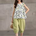 thumbnail image 2 of Odeerbi 6-14 Years Kids Girls Summer Outfits Floral Cotton Tank Tops Capris Two-piece Set Green Bow Sleeveless Top Cropped Pants Set Kids Girls Clothes, 2 of 9