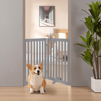 Unipaws Freestanding Pet Gate 36 inches High 2 Panels, Grey