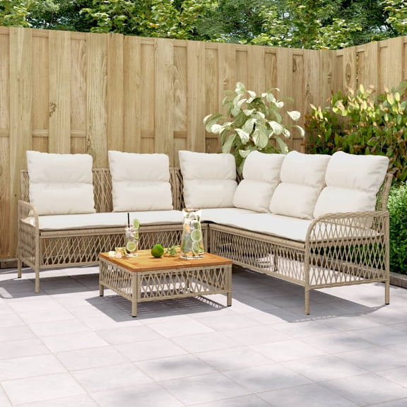 vidaXL Patio Sofa Set with Cushions Outdoor Furniture 2 Piece Poly Rattan