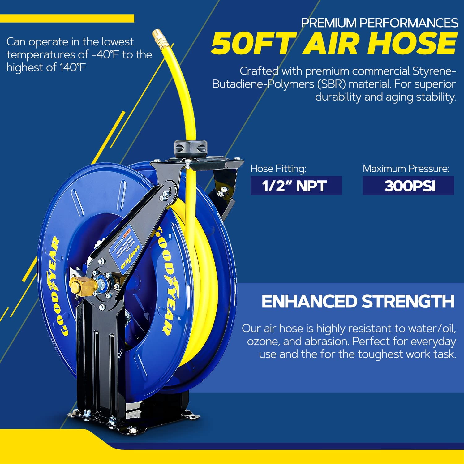 Goodyear TRI-L820154G 0.5 in. x 50 ft. Dual Arm Retractable Air Hose Reel