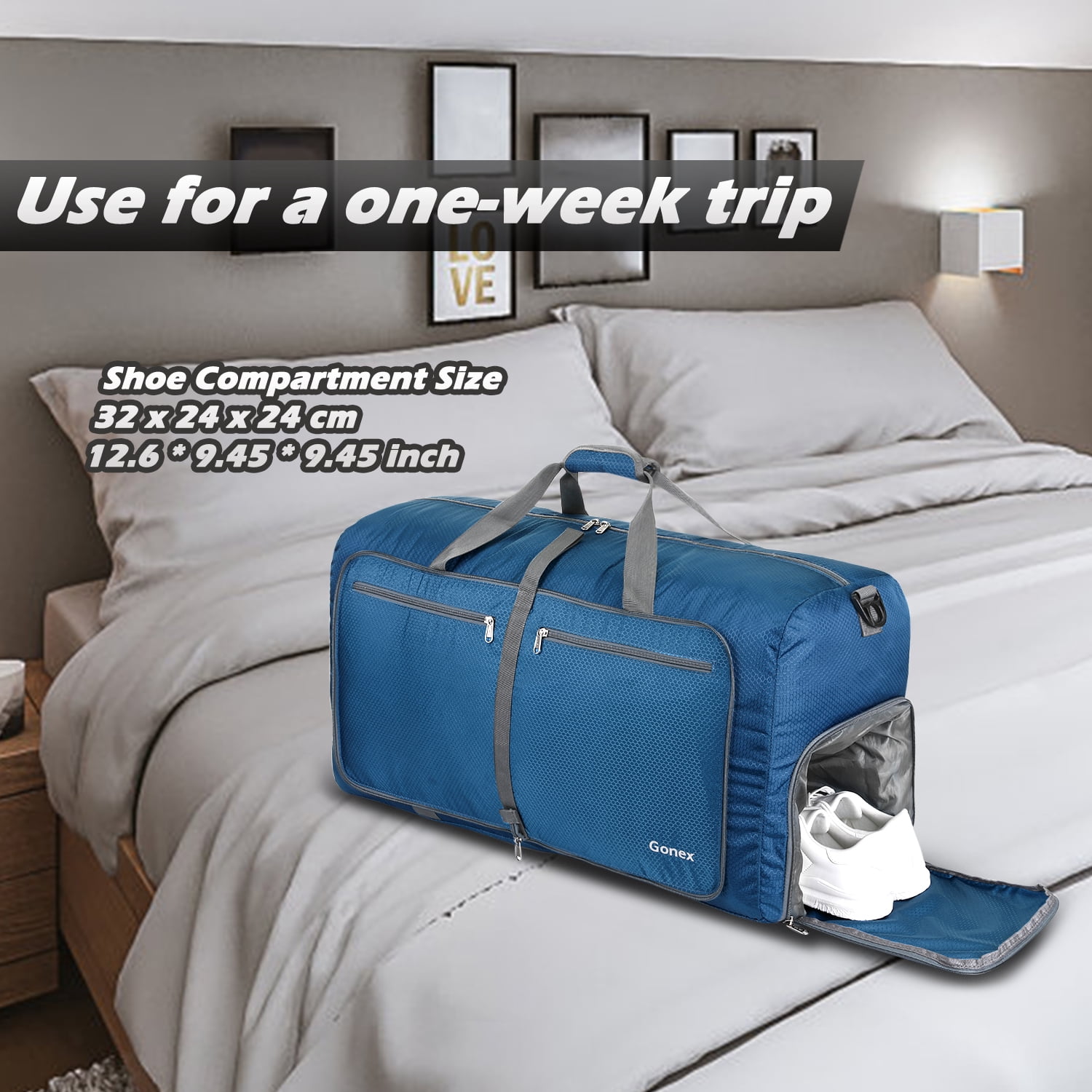 Gonex 100L Travel Duffle Bags 32" Large Foldable Weekender Bag Waterproof Overnight Bag with Shoes Compartment for Camping