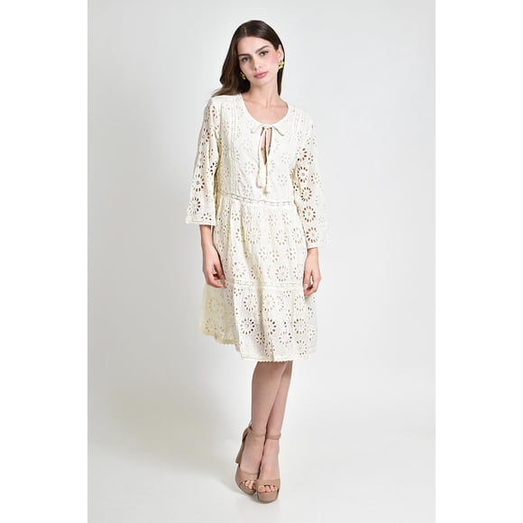 Vestido boemio con bordado floral Roman Fashion /Juvenil, 116 (Beige) beige G