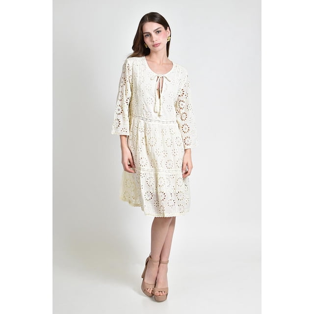 Vestido boemio con bordado floral Roman Fashion /Juvenil, 116 (Beige) beige G