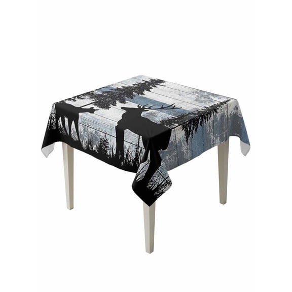 Vintage Bear Table Cloth, Farmhouse Trees Mist Forest Wooden Grain Waterproof Tablecloth for Square Tables, Reusable Washable Fabric Table Cover for Restaurant Kitchen Dining Tables 54"x54"
