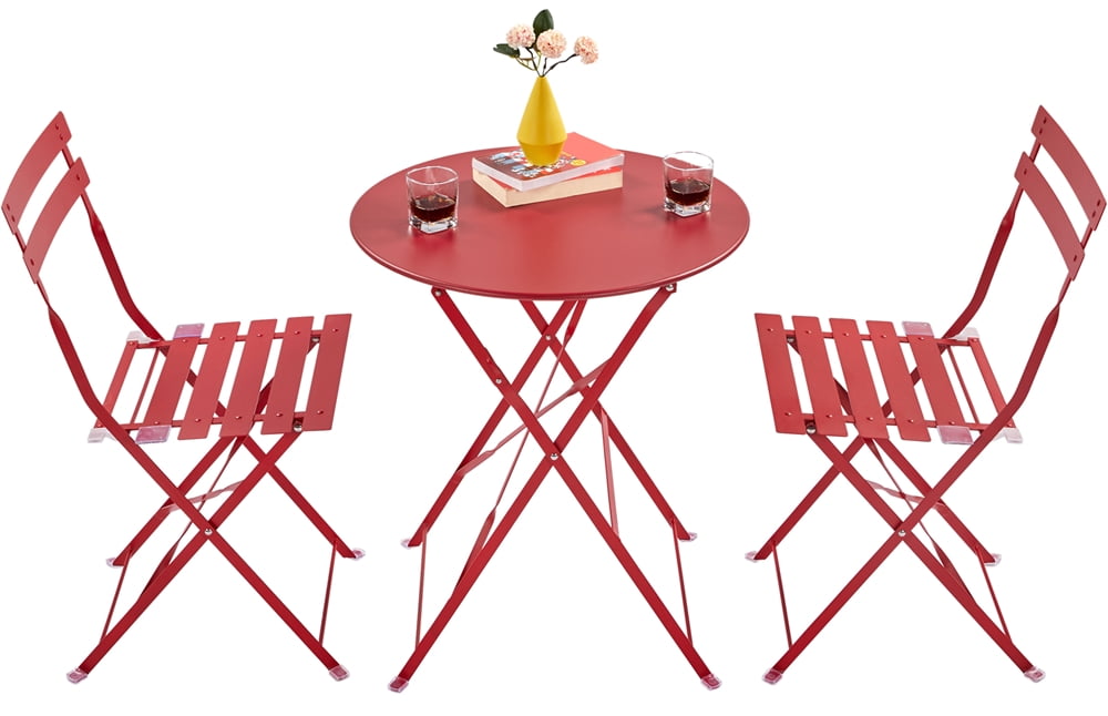 Easyfashion 3 Pieces Folding Patio Bistro Set,Red