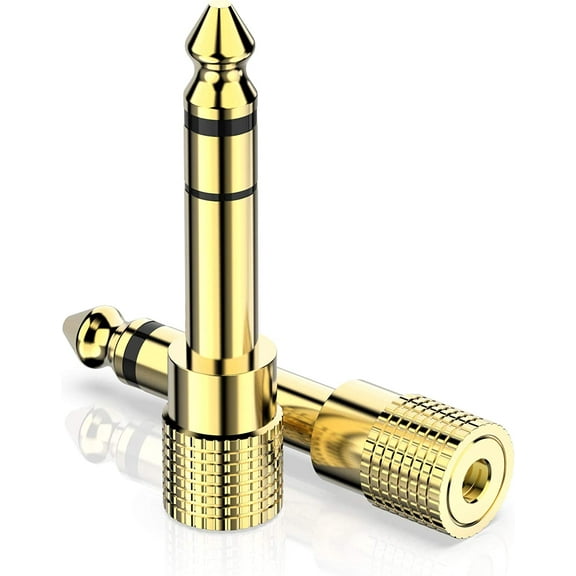 2 Pack 6.35mm (1/4 inch) Male to 3.5mm (1/8 inch) Female Stereo Audio Adapter Converter for Speaker Headphone, Digital Piano, Guitar Headphones Amp, Gold Plated