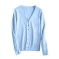 thumbnail image 4 of Women Knit Sweaters Cardigan Button Down V Neck Long Sleeve Ribbed Cuffs Casual Cozy Knitwear Fall Outfits (2XL, Sky Blue), 4 of 7