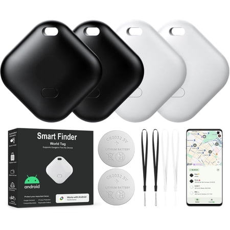 Air Tracker Tags-4 Pack for Android: Bluetooth Tracker Works with Google’s Find Hub | Android Only | Replaceable Battery | Water-Resistance | Smart Tag & Item Finder for Luggage, Key, Suitcases