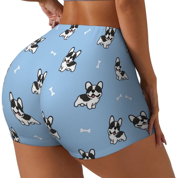 Balery French Bulldog Puppy Pantalones cortos de entrenamiento estampados para mujer, sin costuras, ajustados, para gimnasio, yoga, correr, deportes, ejercicio activo, fitness.-XX-Large