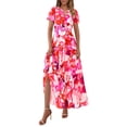 thumbnail image 1 of Vestido largo PRETTYGARDEN para mujer, verano 2025, bohemio, floral, rojo, 1 of 9