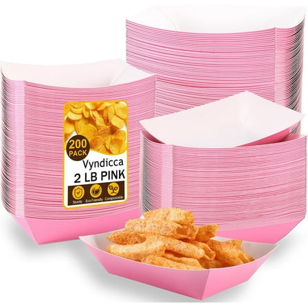 Paper Food Trays,200 Pcs 2 Lb Disposable Food Boats,Pink Nacho Trays,Pink Hot Dog Trays Serving Boats for Party Picnic Carnival Supplies Holds Nachos Fries Cheese Sauce(2 Lb,Pink)