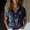 Navy, variant on Womens Cotton Shirt Floral Printed Button Down Shirts Casual Tops Workwear Short Sleeve Blouse Business Shirt Wine