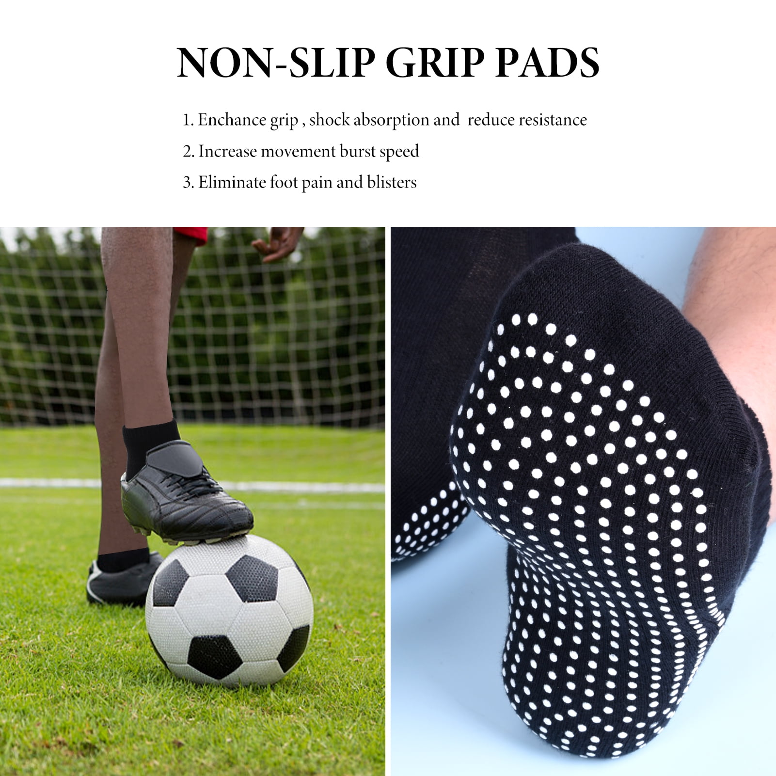 Sixwipe 4 Pairs Non Slip Socks with Grip, Anti Slip Socks with Cushion,Full Toe Ankle Fall Prevention Socks with Grip,Non Skid Socks for Yoga,Pilates,Dance,Ballet,Men,Women