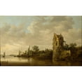 thumbnail image 2 of Jan van Goyen 24x16 Black Ornate Framed Double Matted Museum Art Print Titled: Riverside with an Old Tower (1645), 2 of 5