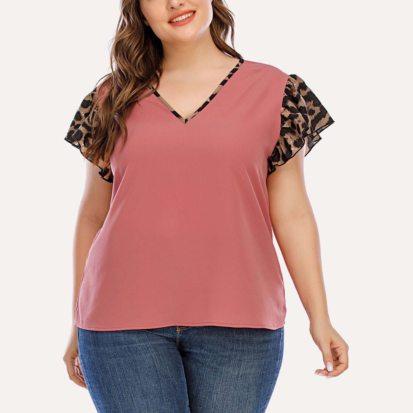 Leopard Print V Neck Tunics Dolman 