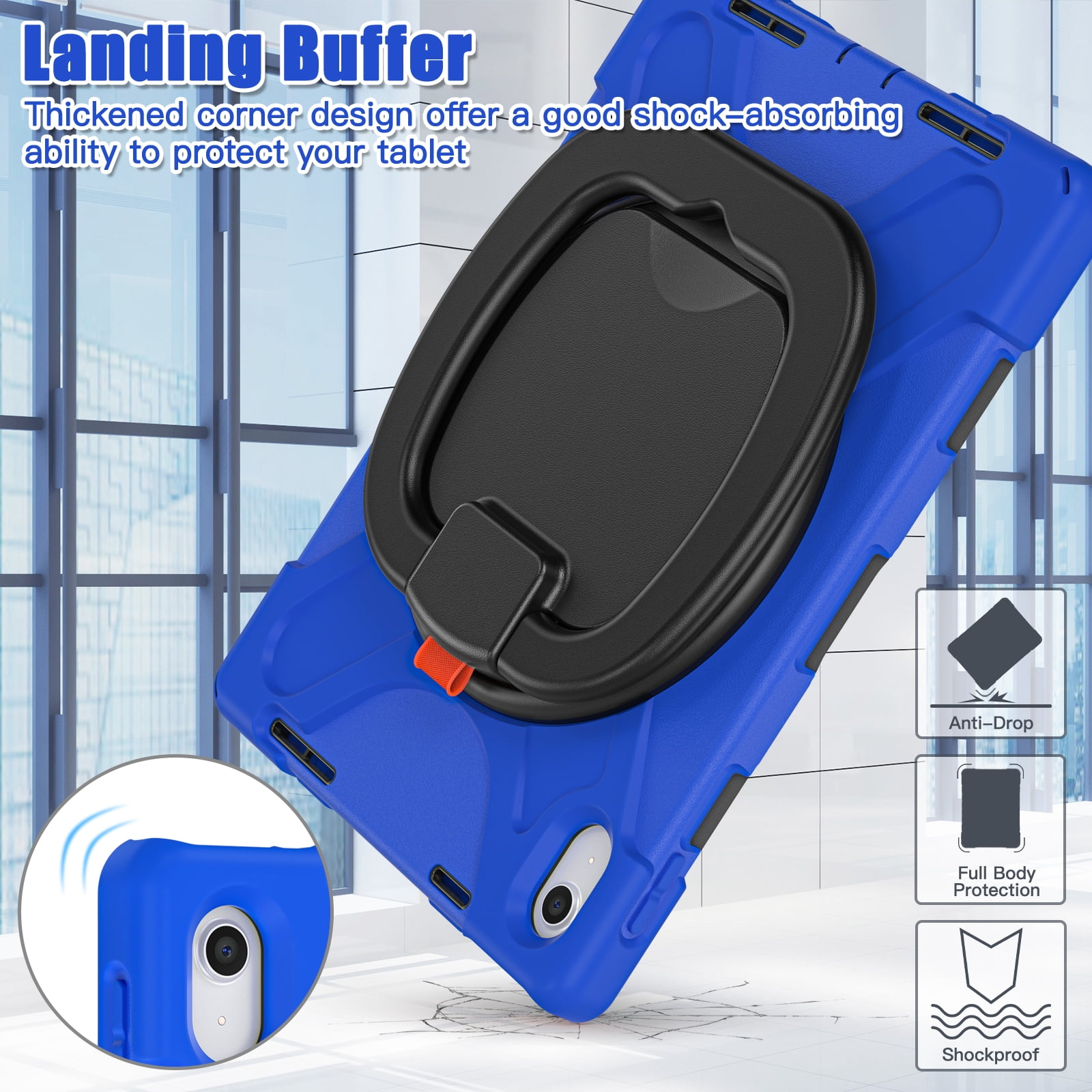iPad 10th Generation 10.9 Inch Case 2022, TECH CIRCLE Heavy Duty Shockproof Rugged Protective Rotating Stand Case with Pencil Holder Handle Grip Kids Case for Apple iPad iPad 10th Gen 2022, Blue+Black