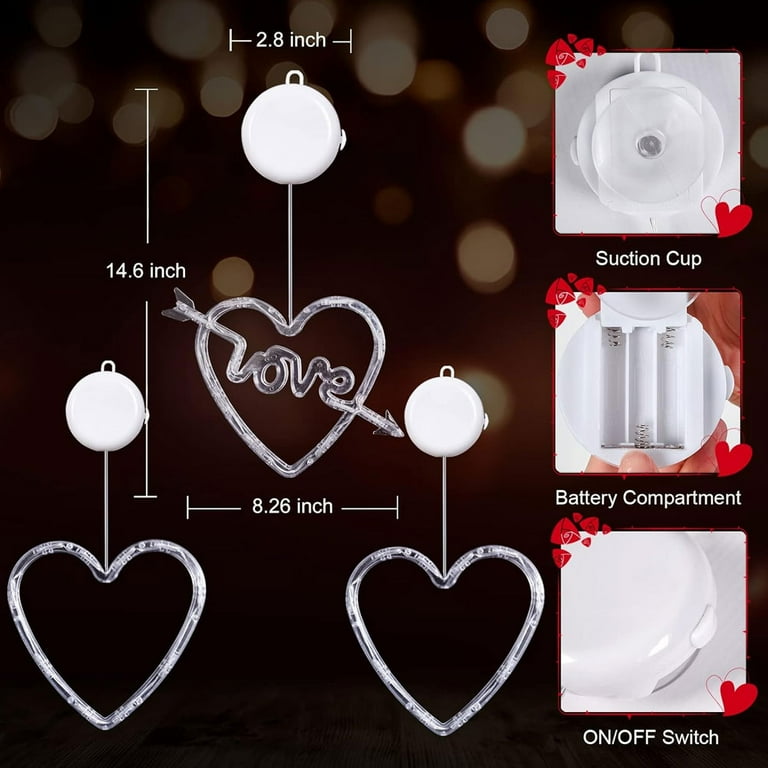 SNNROO Valentines Day Decor, 3 Pack Red Heart-Shaped Love Window