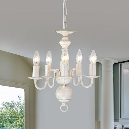 

LaLuLa White and Gold Chandelier Small 5-Light Chandelier for Dining Room