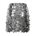 thumbnail image 4 of HULIJA Metallic Sequined Skirt for Women Stretchy Pencil Bodycon Mini Rave Skirts for Dance Party Silver M, 4 of 7