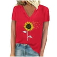 thumbnail image 1 of Camisetas de Manga Corta para las Mujeres, Impresión de Cuello en V Camiseta Casual Top Hecho de 95% Poliéster 5% Spandex para el Uso Diario de Primavera Verano, Camisetas para las Mujeres Casual, 1 of 4