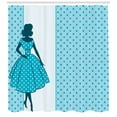 thumbnail image 3 of Vintage Woman Shower Curtain, Silhouette 1950s Style Woman in Polka Dot Dress with Retro Backdrop, Fabric Bathroom Set with Hooks, 69W X 84L Inches Extra Long, Pale Blue Teal White, by Ambesonne, 3 of 3