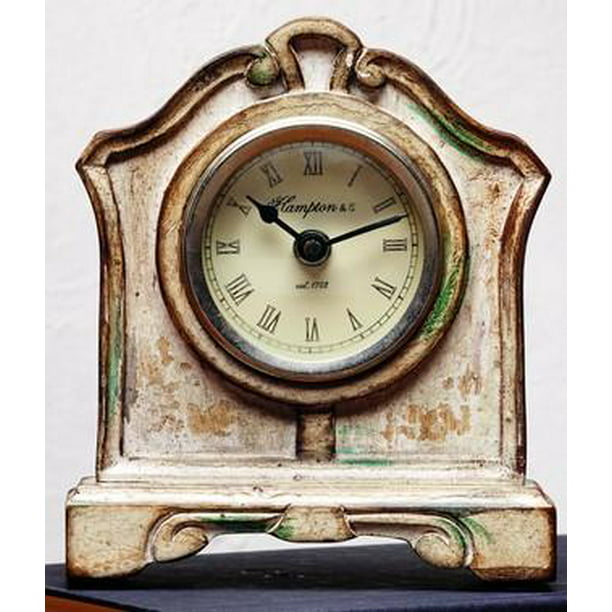 Antique Primitive Vintage Cream Wood Old Table Clock - for Coffee Table,  Night Table, Desk