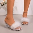 thumbnail image 3 of SACFOF Women's Square Toe Low Stilettos Heels Mules Sandals Fluffy Feather Slip on Clear Low Heels Wedding Bridal Party Dress Shoes, 3 of 6