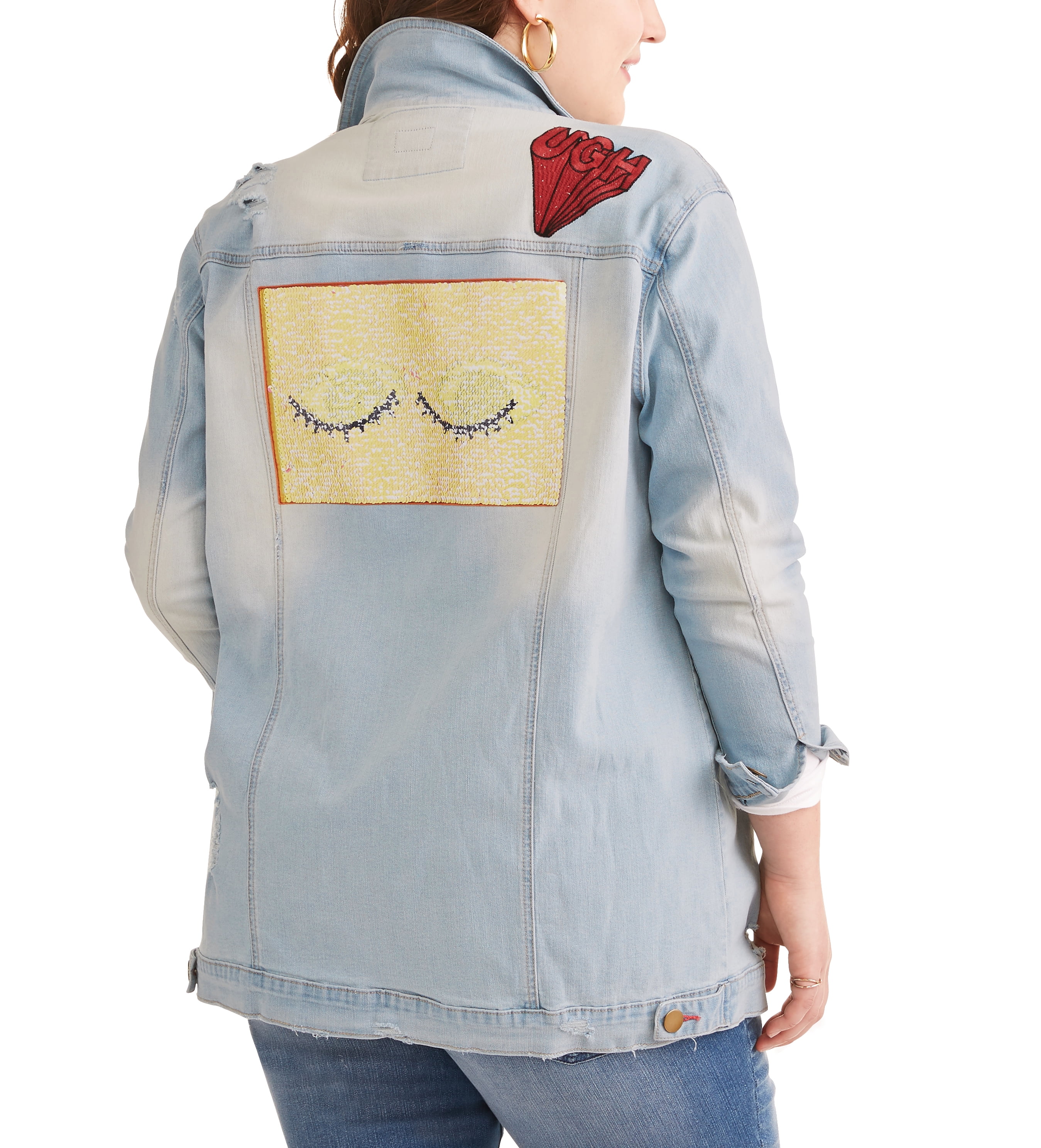 Amazon.com: ZSQAW Sequins Denim Jacket Women Bomber Jacket Fashion Long  Sleeves Coats Vintage Hippie Jeans Jacket (Color : Blue, Size : L Code) :  Clothing, Shoes & Jewelry