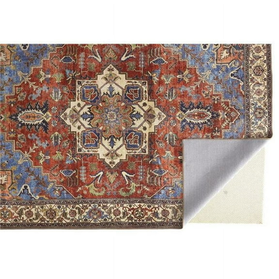 HomeRoots  8 x 10 ft. Floral Rectangle Area Rug - Blue - Red & Ivory