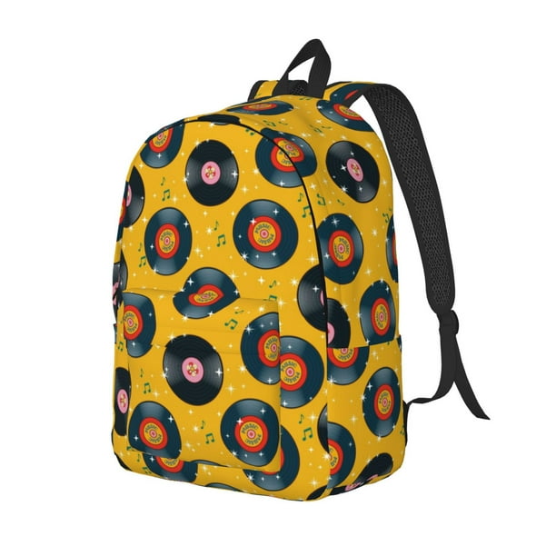 Balery Retro Vinyl Records Mochila Clásica Impresa Básica para Viaje, Mochila Escolar Resistente al Agua, Mochila de Lona con Correas Ajustables-Small