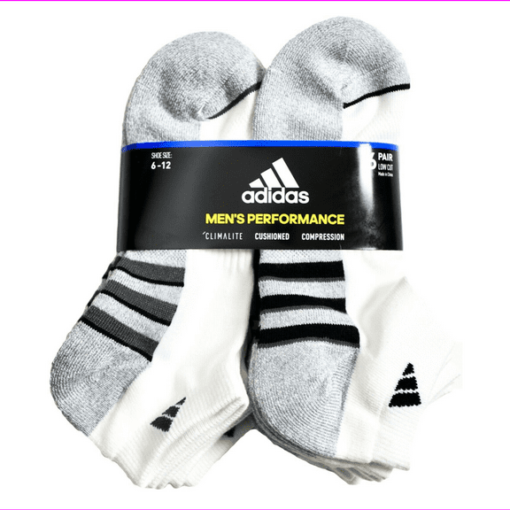 Adidas Men's Low Cut Sock (6 Pair), 6Count, Fits Shoe Size 6-12, White
