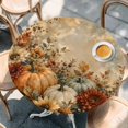 thumbnail image 4 of Round Table Cover 36-44 Inch Vintage Pumpkins Fall Waterproof Reusable Table Cloth Round Fitted Vinyl Tablecloth with Elastic Edged for Parties Outdoors, Thanksgiving Botanical Flowers, 4 of 8
