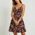 thumbnail image 5 of Women's Spaghetti Strap Summer Floral Vacation Dress, Boho V Neck Sleeveless Swing Wedding Guest Beach Dresses, 5 of 7
