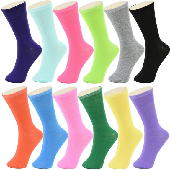USBingoshop Women's Cotton Colorful Patterned Crew Socks, 12 Pairs