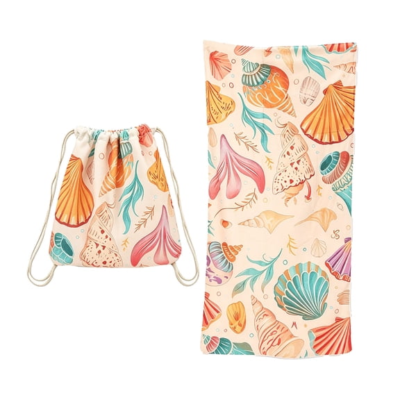 2-in-1 Quick-Dry Beach Towel & Carry Bag, Vibrant Ocean Print Sand-Resistant Microfiber Towel, Compact Lightweight Towel for Beach, Gym, Travel