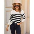 thumbnail image 6 of Women'S Striped Sweaters Casual Crew Neck Long Sleeve Pullover Oversized Cable Knit Loose Jumper Tops White S, 6 of 8