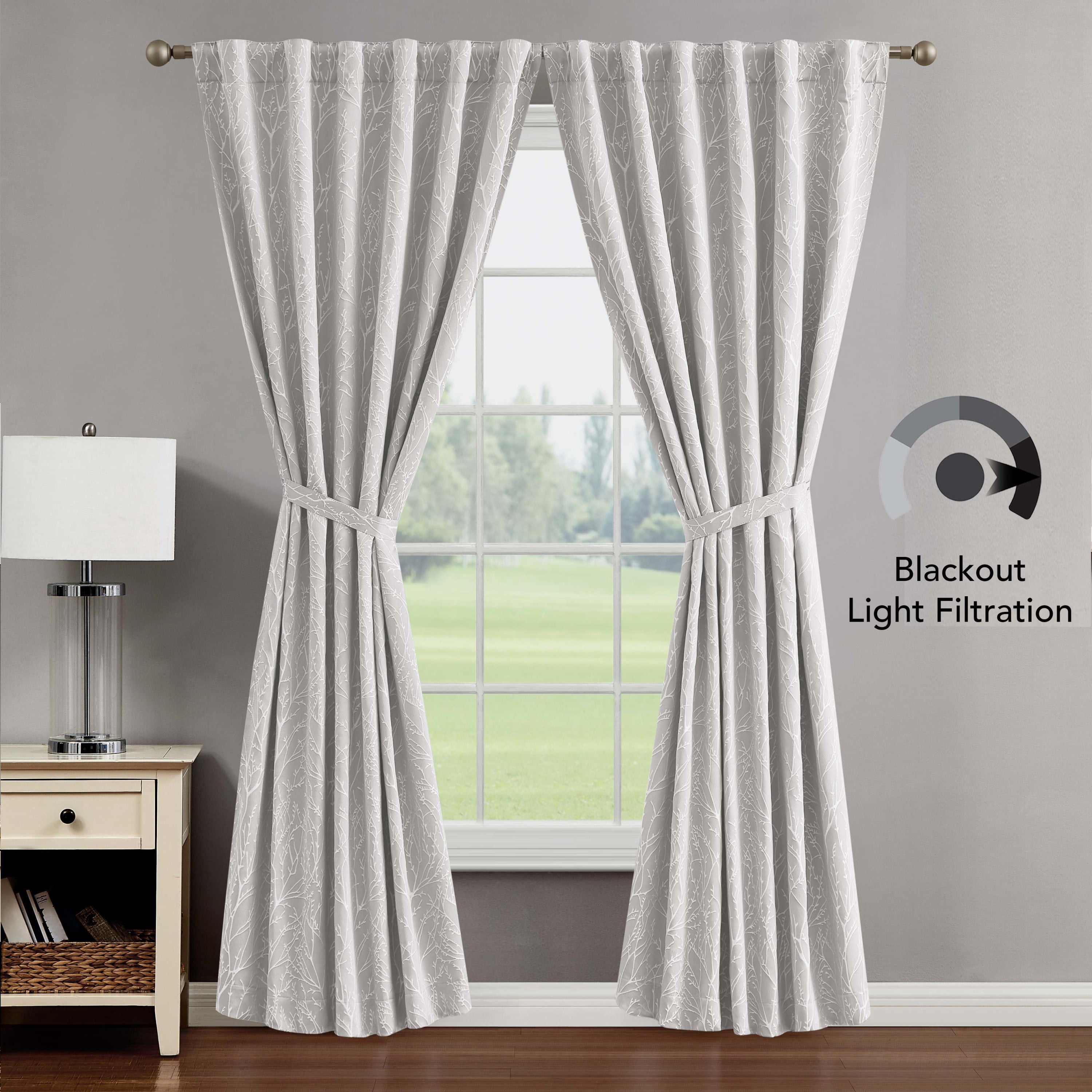 Collins Blackout Window Curtain Panels with Tiebacks, Back Tab, Warm Grey, 50" x 96"