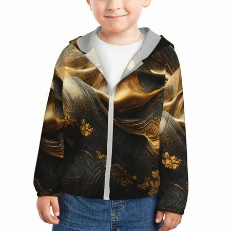 

Goofa Luxurious Gold Flow Printed Kids Zip-Up Hoodie Girls Boys UPF50+ Sun Protection Jacket Hooded Cooling Shirt-5 Years