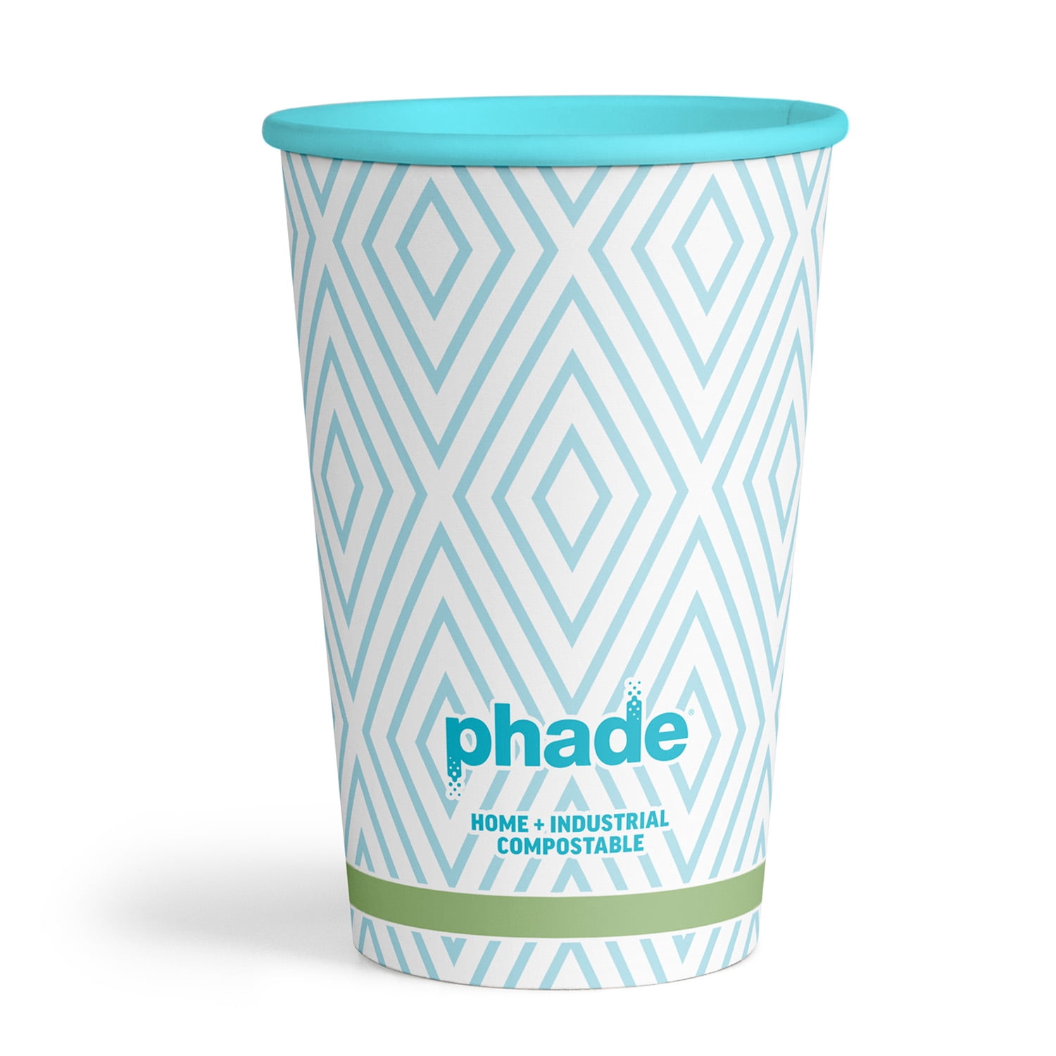 Phade 16 oz Compostable Paper Hot Cups with Lids, 20 Count, Blue Diamond Design