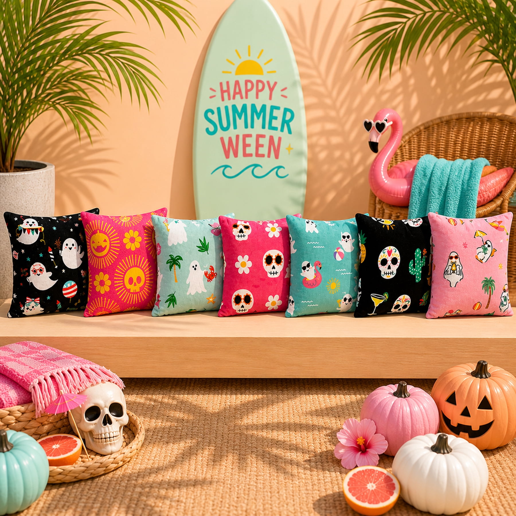 Summerween 18"x18" Plush Decorative Pillow, Summer Chills