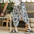 thumbnail image 2 of 2024 Summer Harajuku Calf Length Casual Men's Pants Wide Leg Cotton Linen Printing Harem Baggy Pants Fashion Men's Clothing, 2 of 6