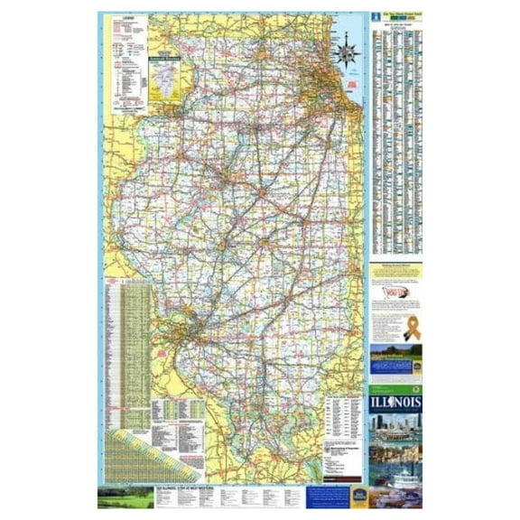 Illinois State Wall Map 36x54 - Official DOT Data, Laminated & Dry Erase - Executive Size for Home, Office, Schools - Updated Edition