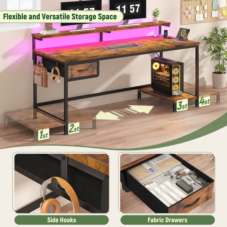 Romorgniz Corner Gaming Desk with Power Outlet, Brown photo 3