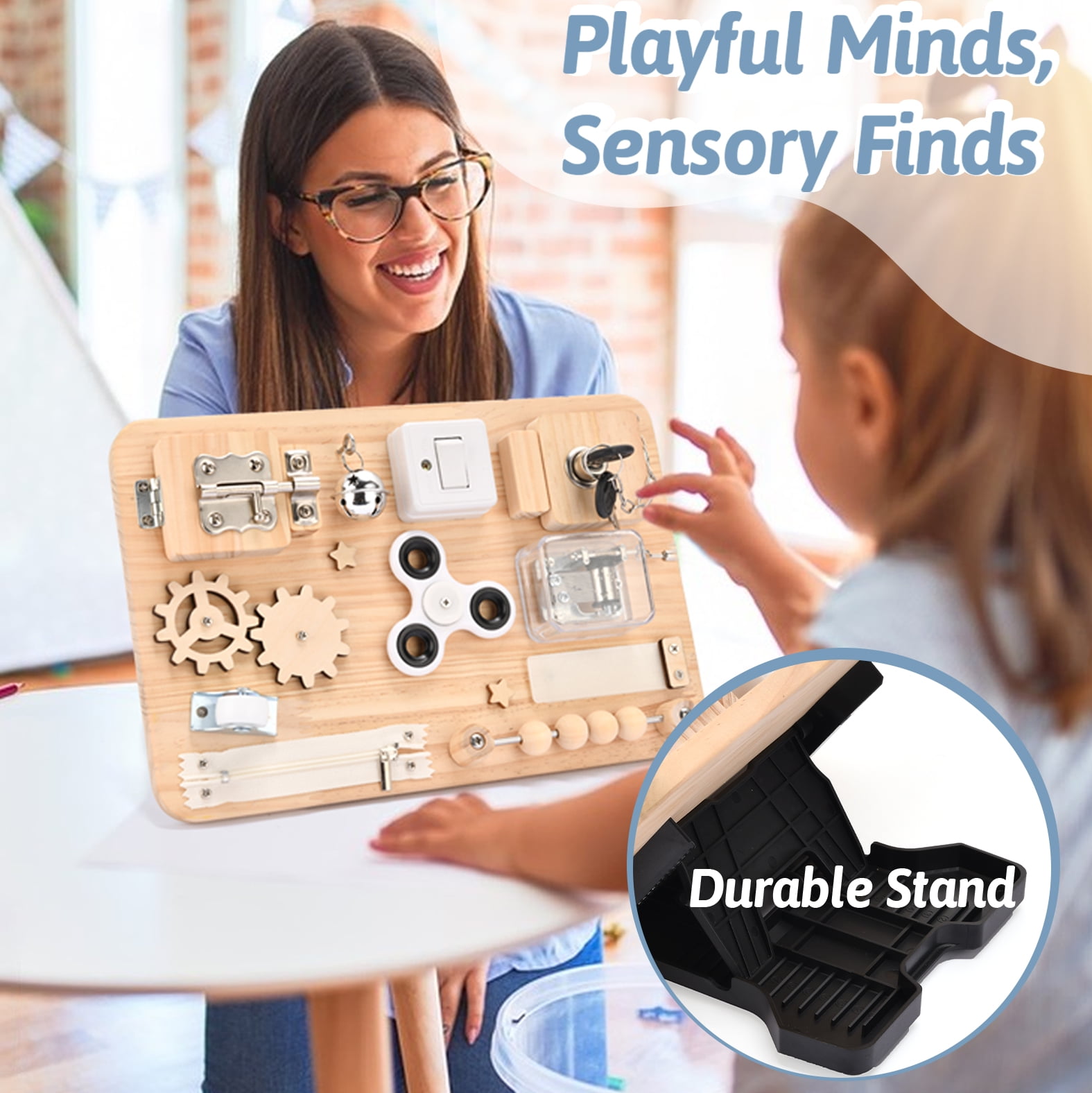 Montessori Wooden Busy Board for Toddlers – Sensory Activity Board Toys for Kids – Fine Motor Skills Educational Fidget Toy – Travel Toy for Baby Boys & Girls – Birthday Gift for Autism & ADHD
