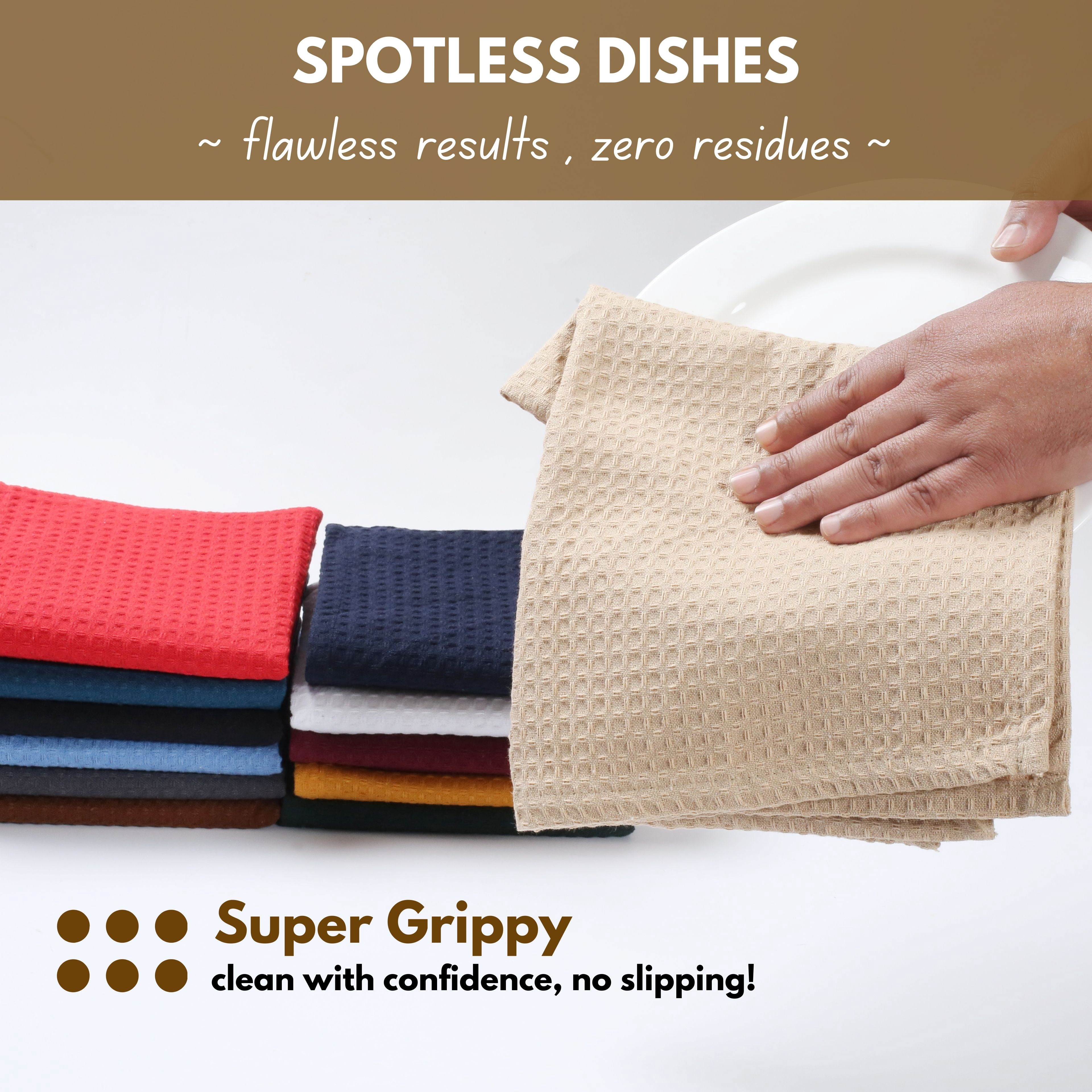 Native Fab Set of 6 Cotton Kitchen Dish Towels 16x26 Absorbent Durable Washable, Tea Towels, Dish Cloths, Bar Towels, Cleaning Towels, Kitchen Towels with Hanging Loop, Beige