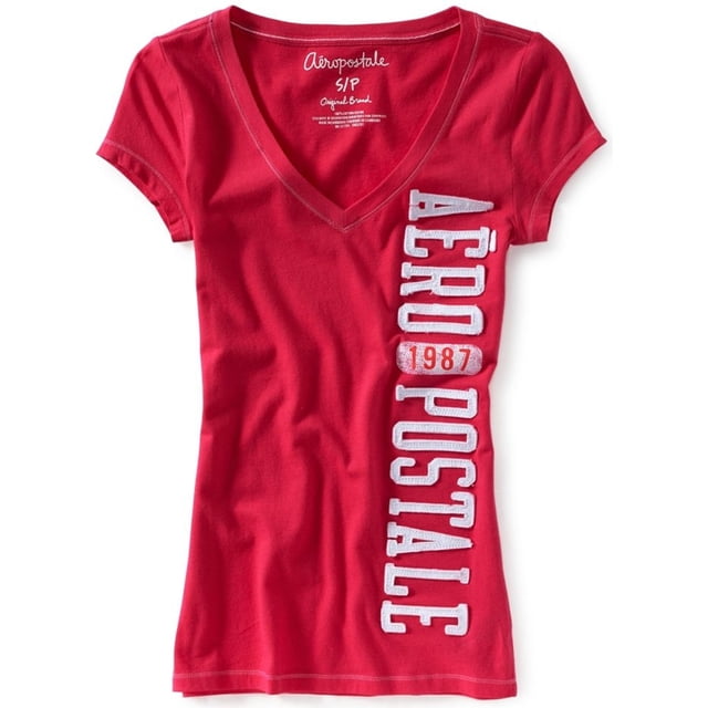 Camiseta gráfica con cuello en V para mujer de Aeropostale, rosa, grande