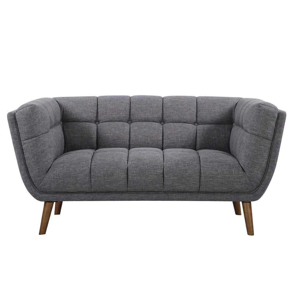 Phantom Dark Grey Loveseat Tufted Back Walnut Legs