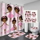 thumbnail image 1 of Juego de 4 cortinas de ducha afroamericanas con diseño de rosas en azul real, decoración de baño con diseño de mariposas florales, mujer afroamericana, niña negra, cortina de ducha de tela, 1 of 7