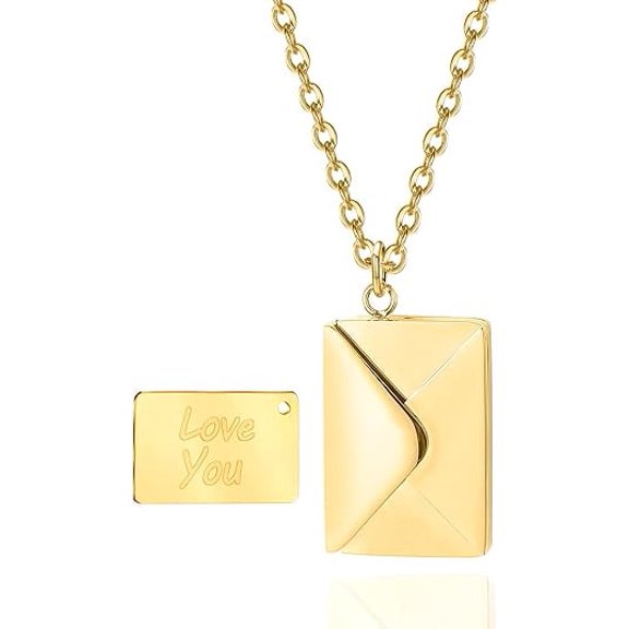 Envelope Love Letter Necklace for Women Stainless Steel Love You Secret Gift Message Engraved Locket Jewelry Pendant Couples and Family