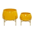 thumbnail image 6 of DecMode Modern Metal Bowl Shape Planter with Yellow Golssy Finish, Set of 2 8", 10"H, 6 of 13